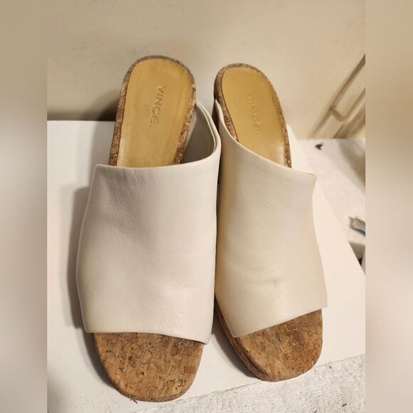 Vince "Wyatt-E" White Leather Platform Chunky Cork Heel Sandals Sz. 7.5 Ret.$325 - Picture 4 of 9